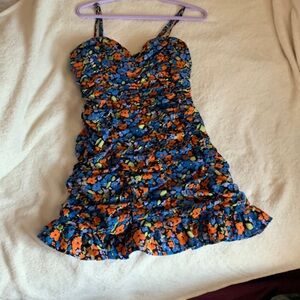 Blue and Orange Sleeveless Sweetheart Sundress
